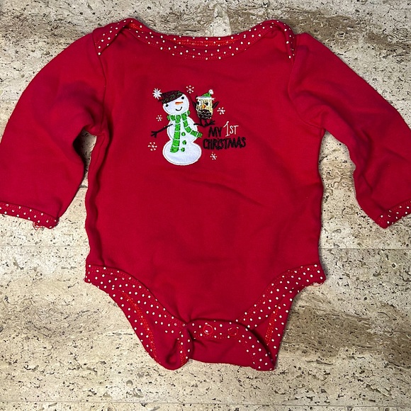 Baby Gear 3-6 Months Onesie 1st Christmas Snowman Owl Long sleeve red shirt - Picture 3 of 6